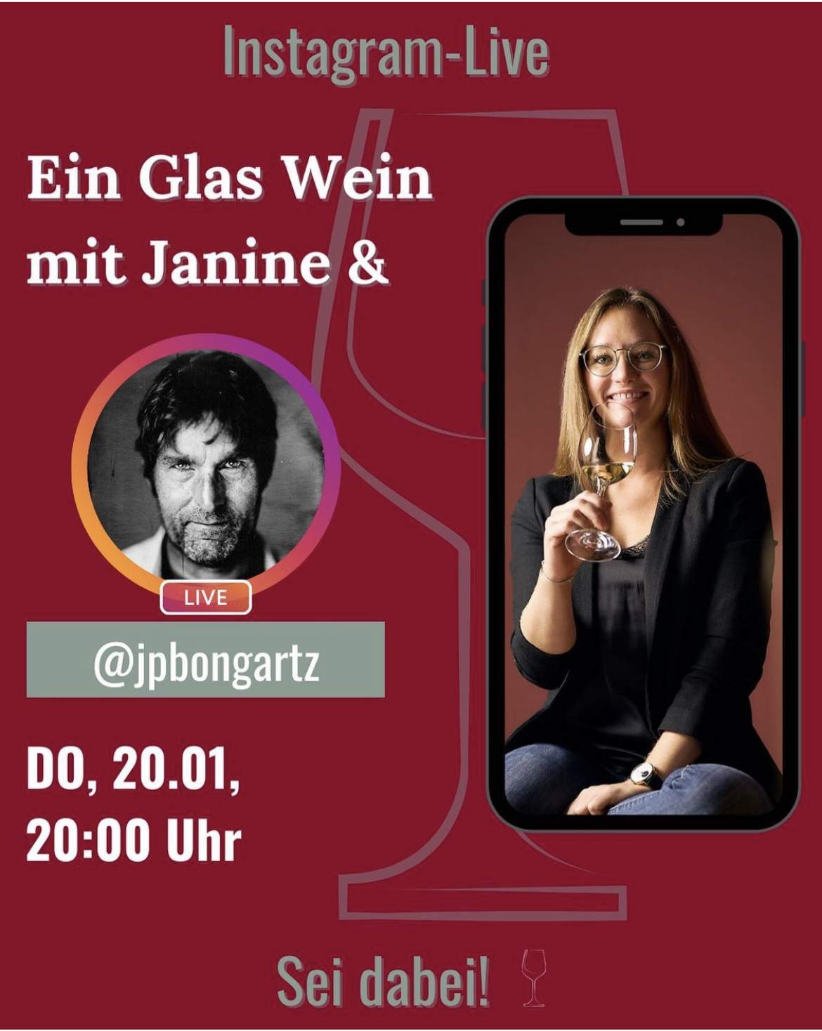 Der Fotograf Joerg Bongartz und die Socialmedia-Beraterin Janine Heck sprechen bei einem Glas Wein über ihren Beruf.